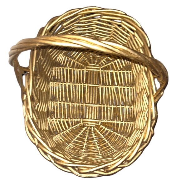 Vintage Large Gold Oval Hand Woven Gathering Storage Wicker Basket With Handle - Picture 5 of 6